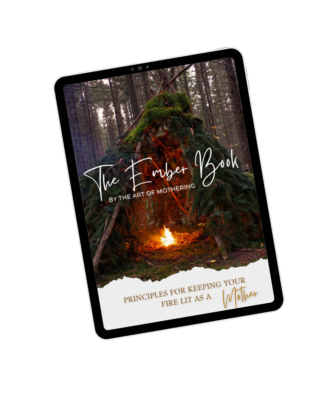 natural shelter built in the woods with pine bows and a fire in the centre